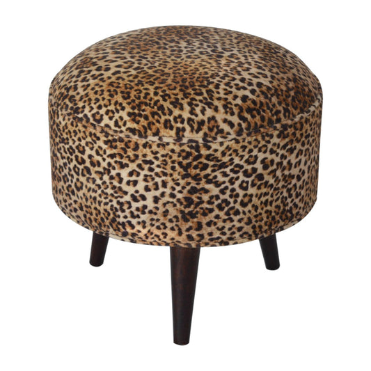 Leopard Nordic Style Footstool | Cotton Velvet