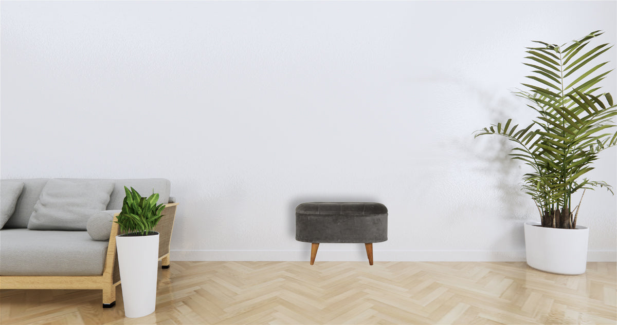 Grey Velvet Storage Footstool
