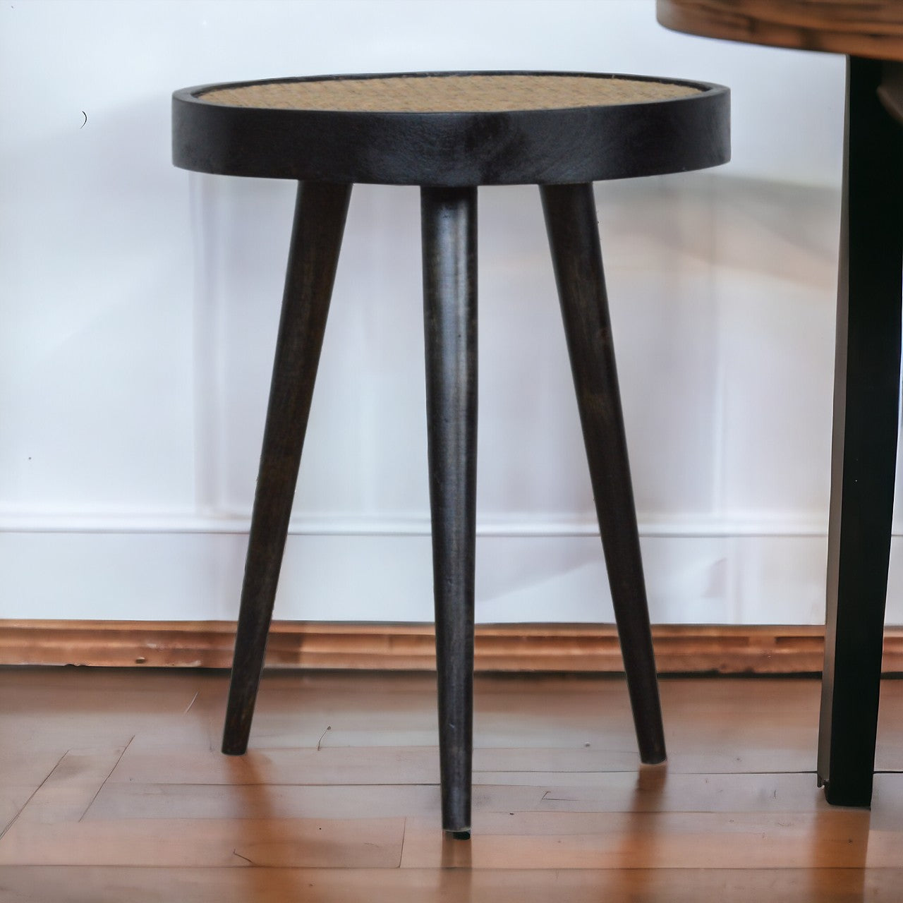 Carbon Black Rattan End Table
