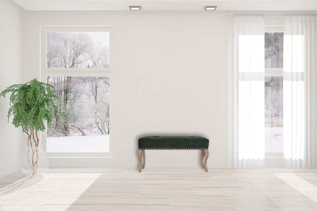 French Style Emerald Velvet Bench