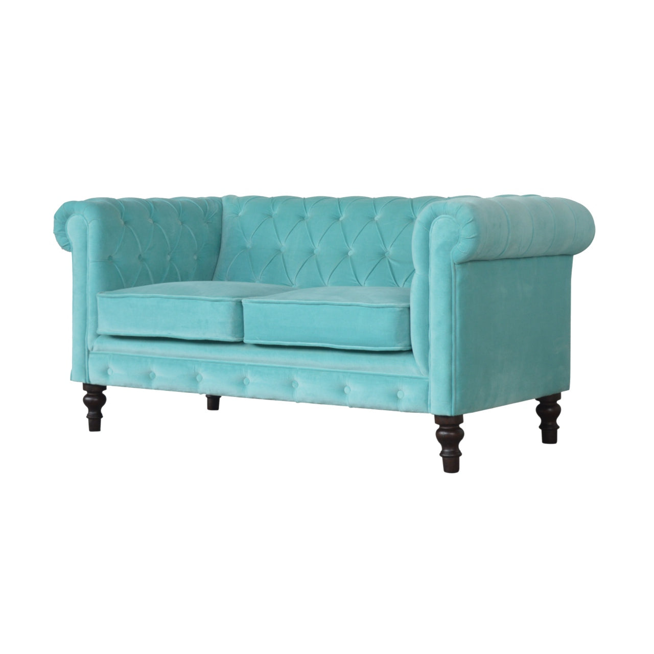 Aqua Velvet Chesterfield Sofa 2 Seater Elegant Comfort