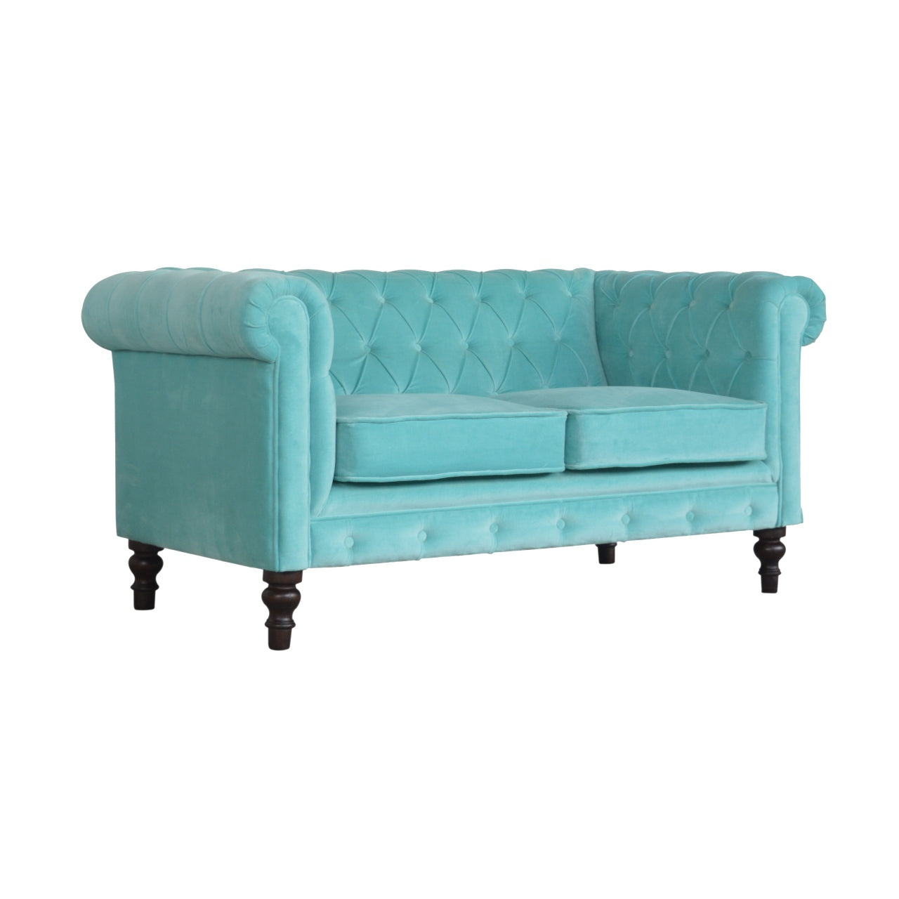 Aqua Velvet Chesterfield Sofa 2 Seater Elegant Comfort