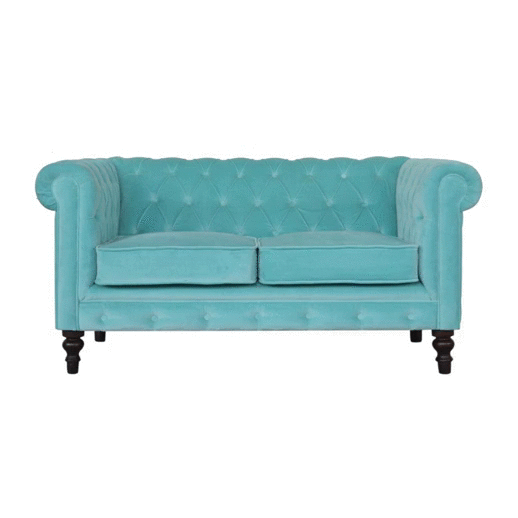 Aqua Velvet Chesterfield Sofa 2 Seater Elegant Comfort