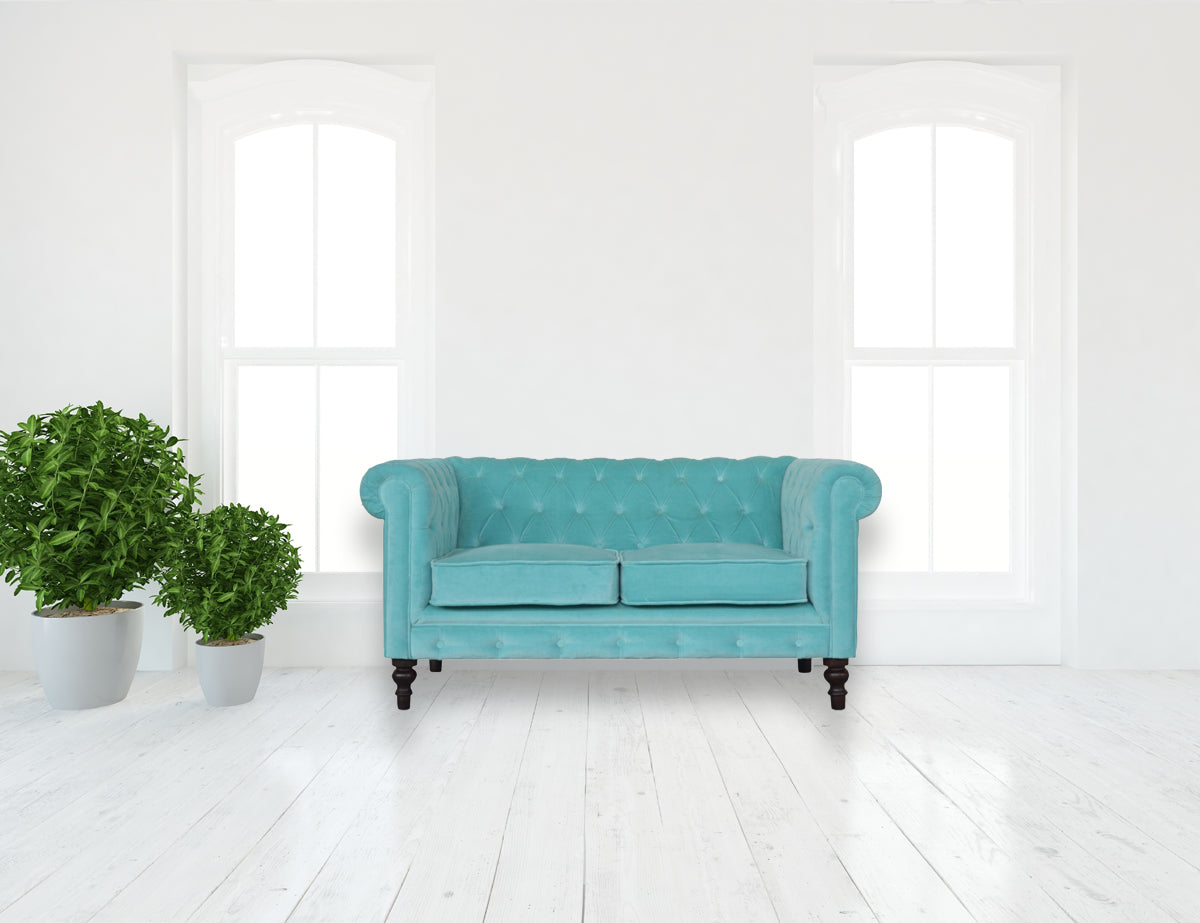 Aqua Velvet Chesterfield Sofa 2 Seater Elegant Comfort