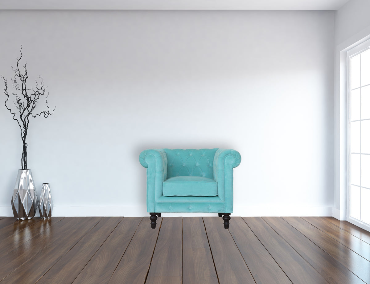 Aqua Velvet Chesterfield Armchair for Living Room Elegance and Comfort