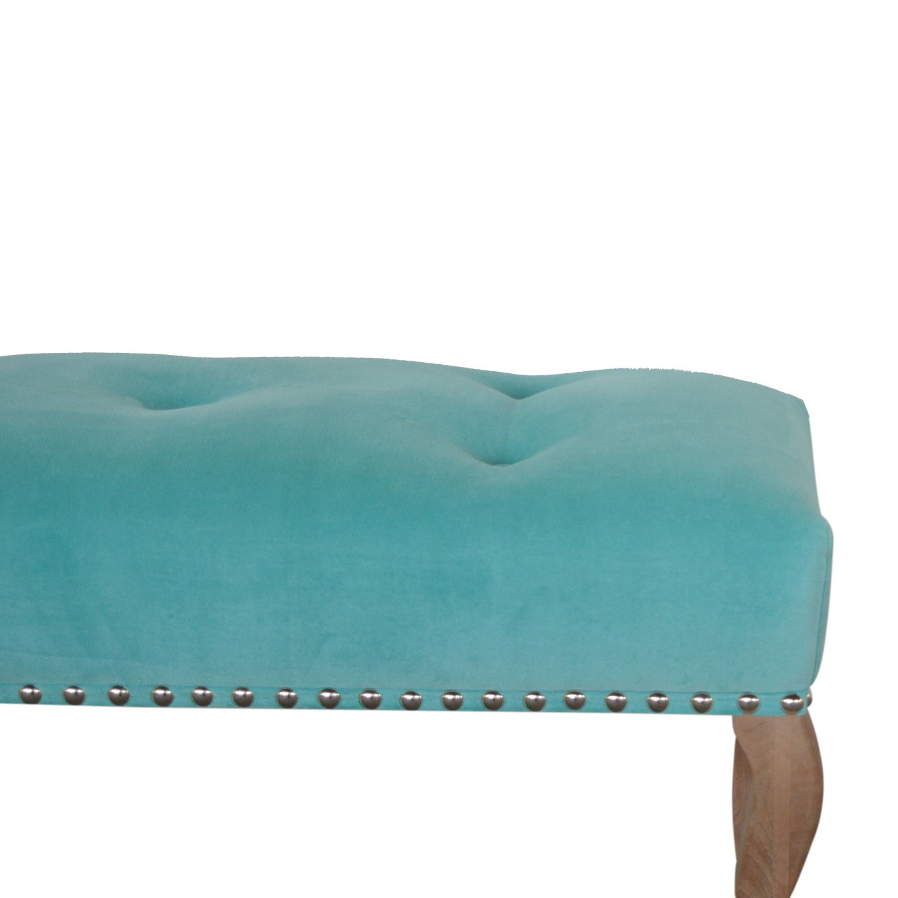 Aqua French Style Bench Upholstered in Turquoise Cotton Velvet