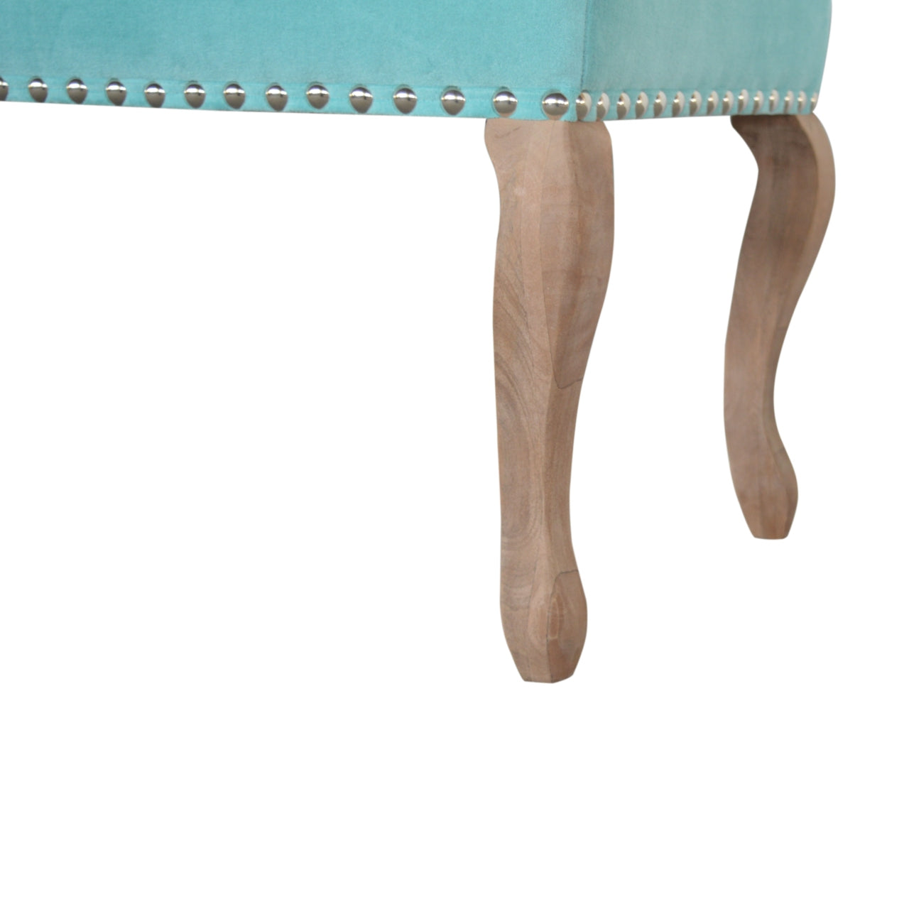 Aqua French Style Bench Upholstered in Turquoise Cotton Velvet