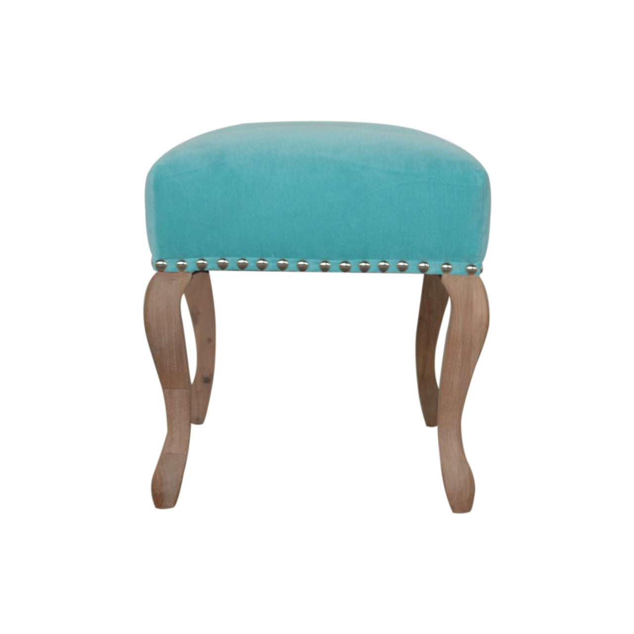 Aqua French Style Bench Upholstered in Turquoise Cotton Velvet
