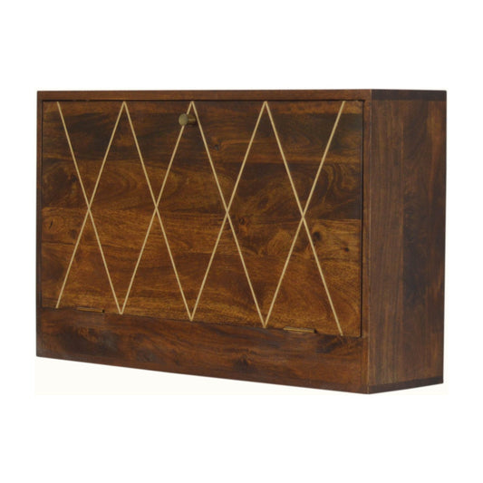 Geo Brass Flip Down Writing Desk | Chestnut Solid Mango Wood