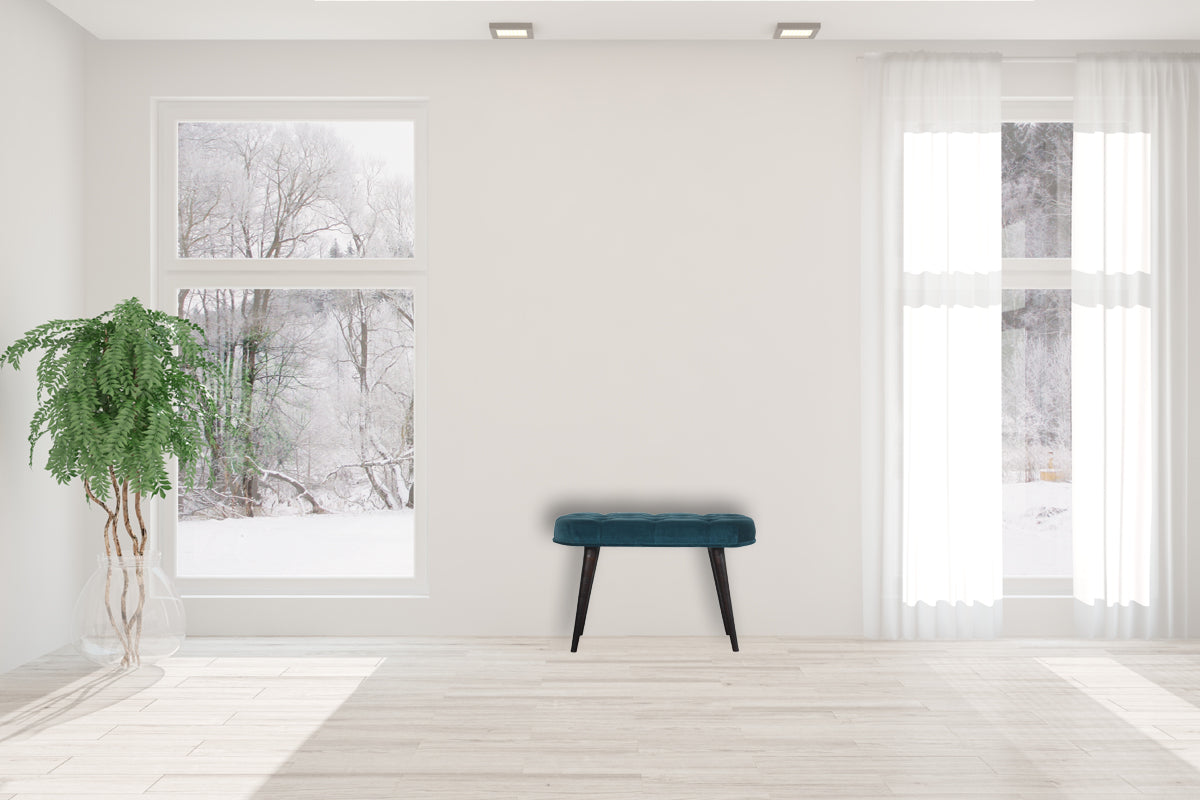 Teal Cotton Velvet Button Bench