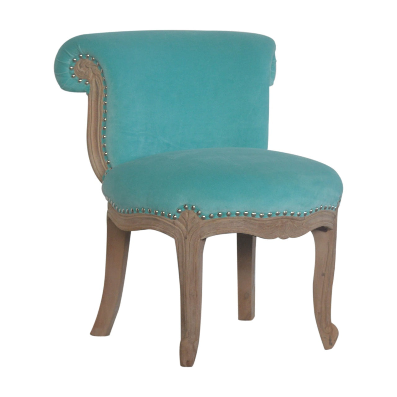 Aqua Velvet Studded Accent Chair
