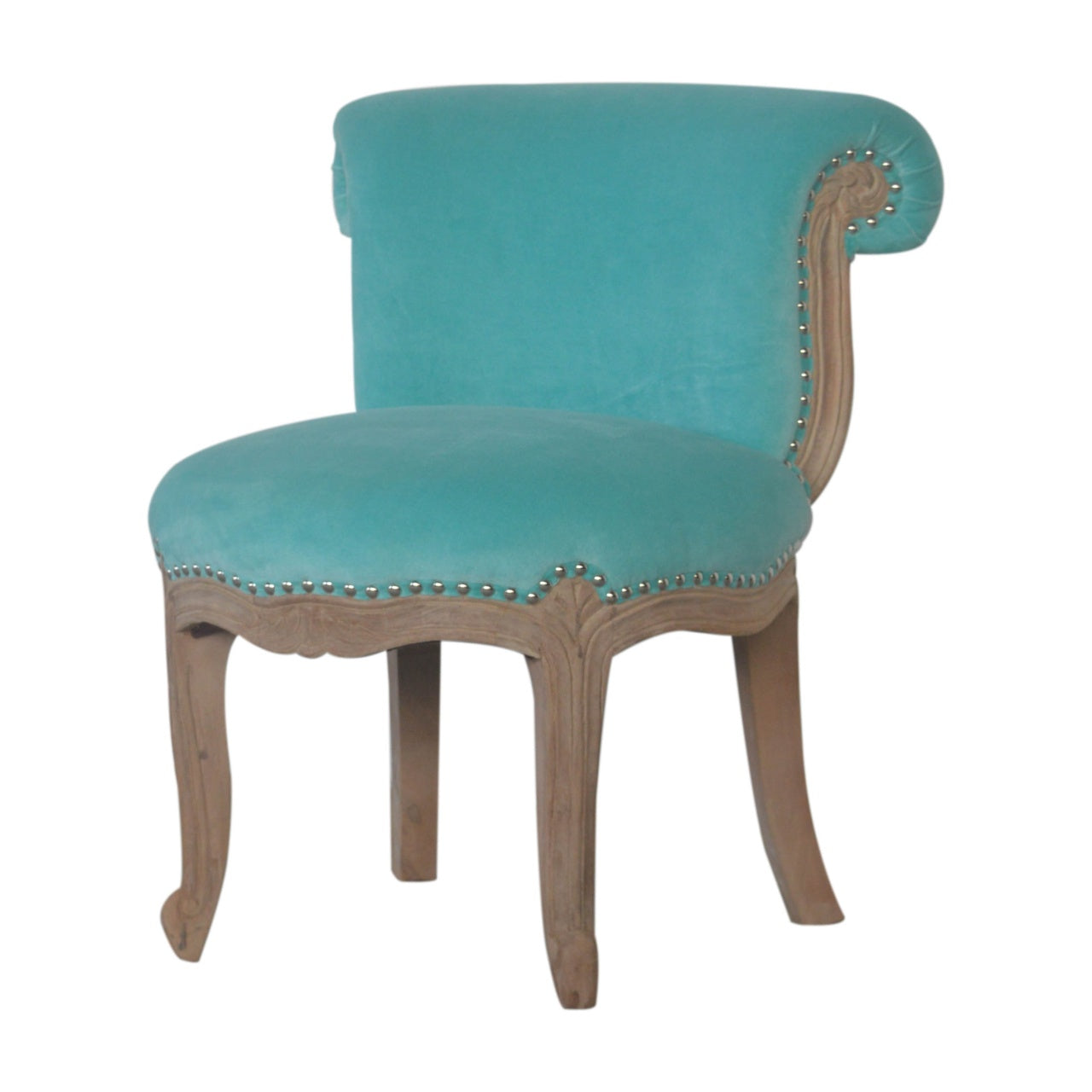 Aqua Velvet Studded Accent Chair