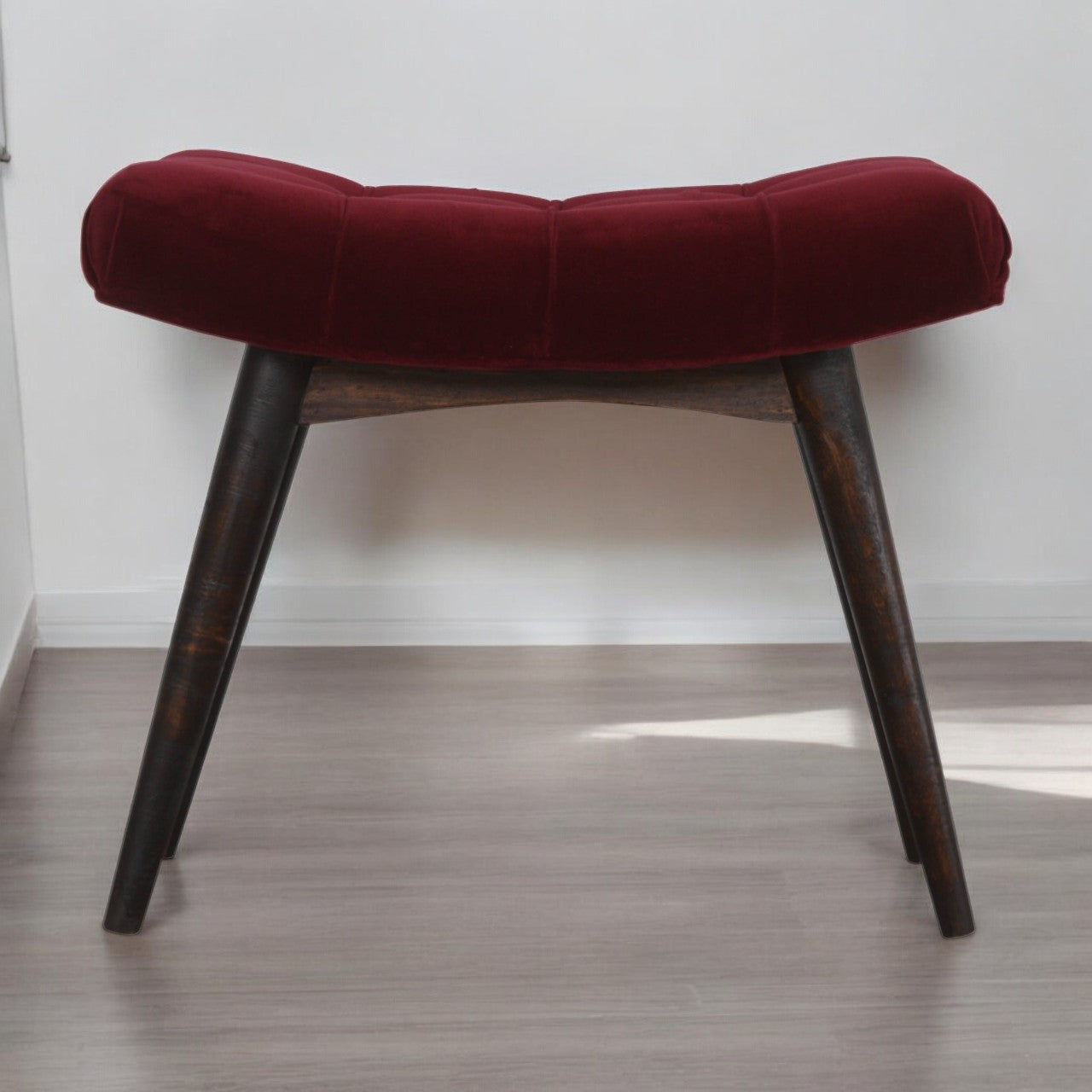 Wine Red Cotton Velvet Curved Bench
