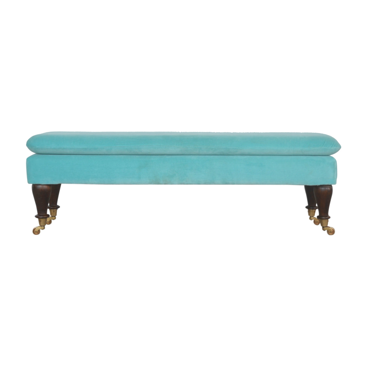 Aqua Bench With Castor Feet Handmade Cotton Velvet Upholstery