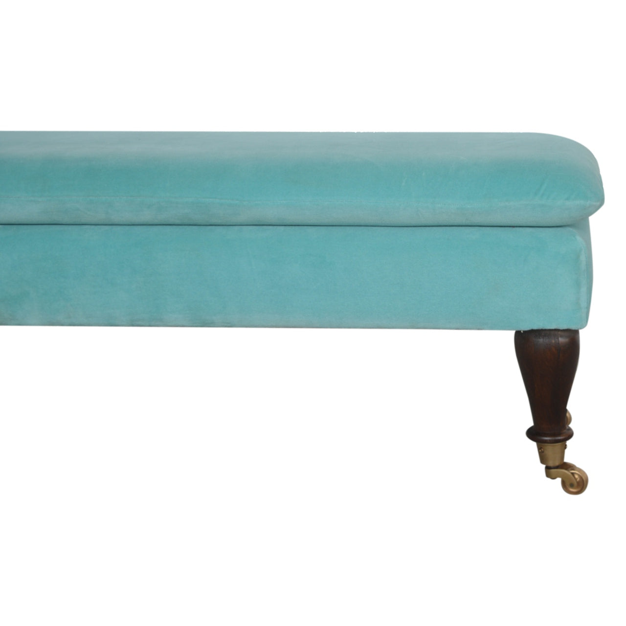 Aqua Bench With Castor Feet Handmade Cotton Velvet Upholstery