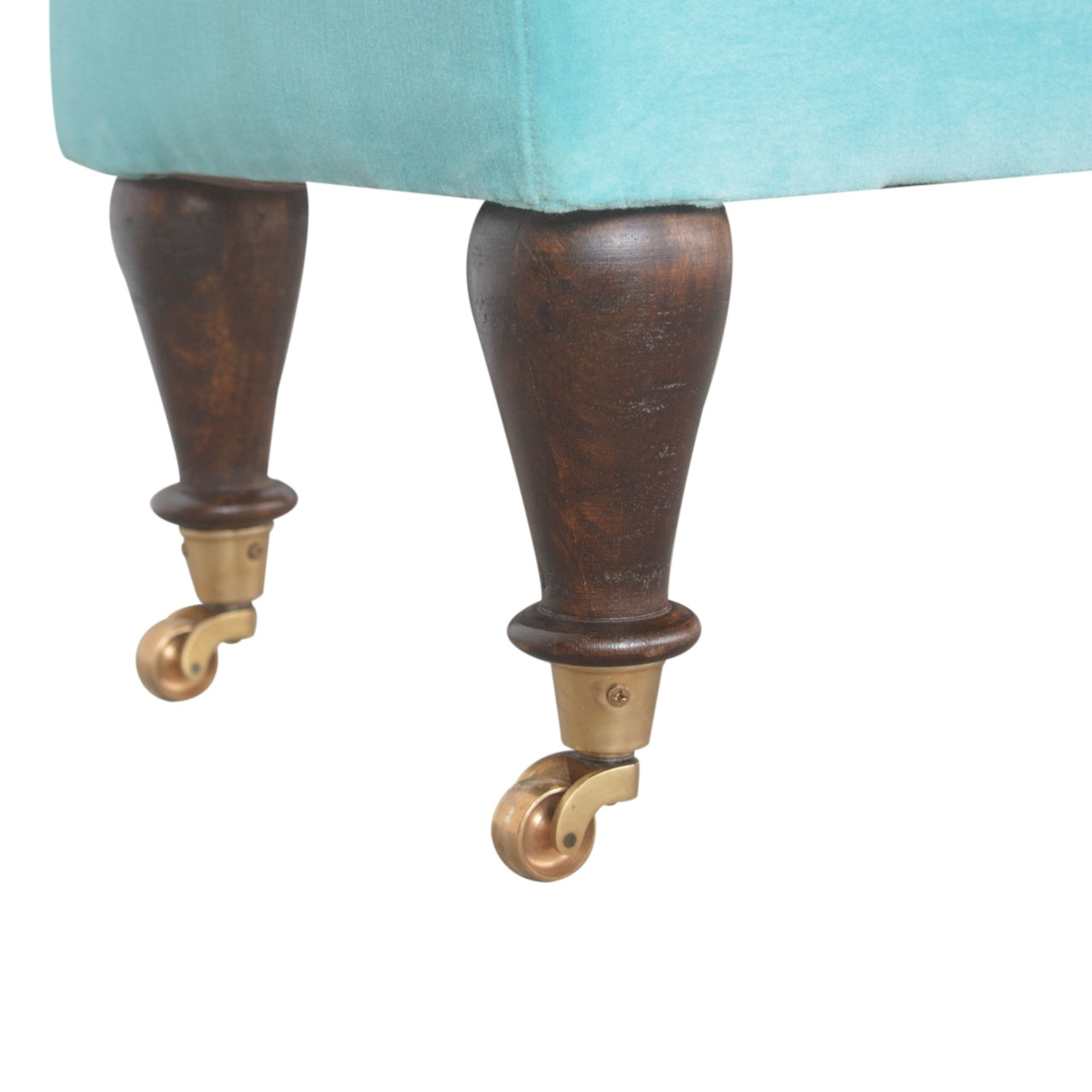 Aqua Bench With Castor Feet Handmade Cotton Velvet Upholstery