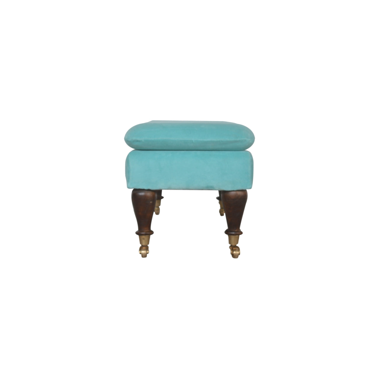 Aqua Bench With Castor Feet Handmade Cotton Velvet Upholstery