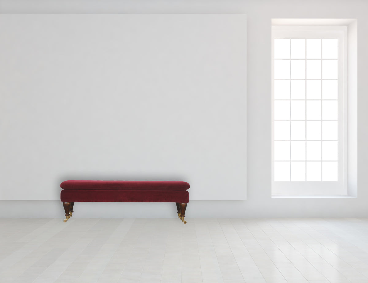 Wine Red Velvet Castor Bench