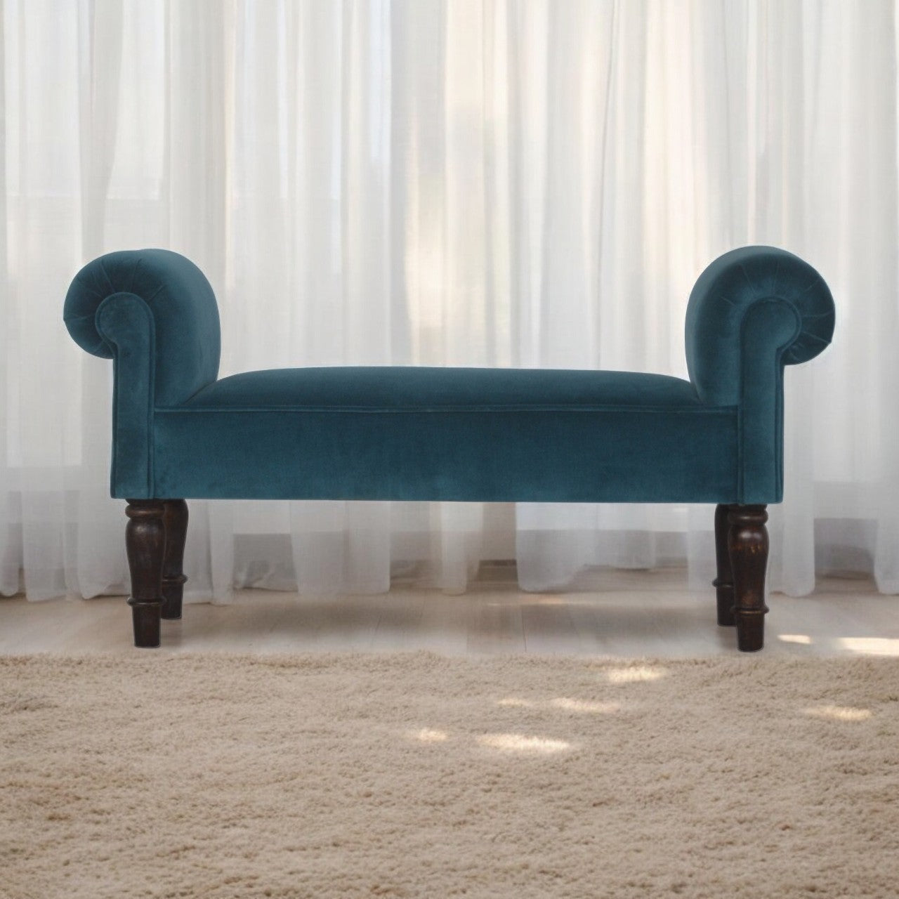 Teal Velvet Bench