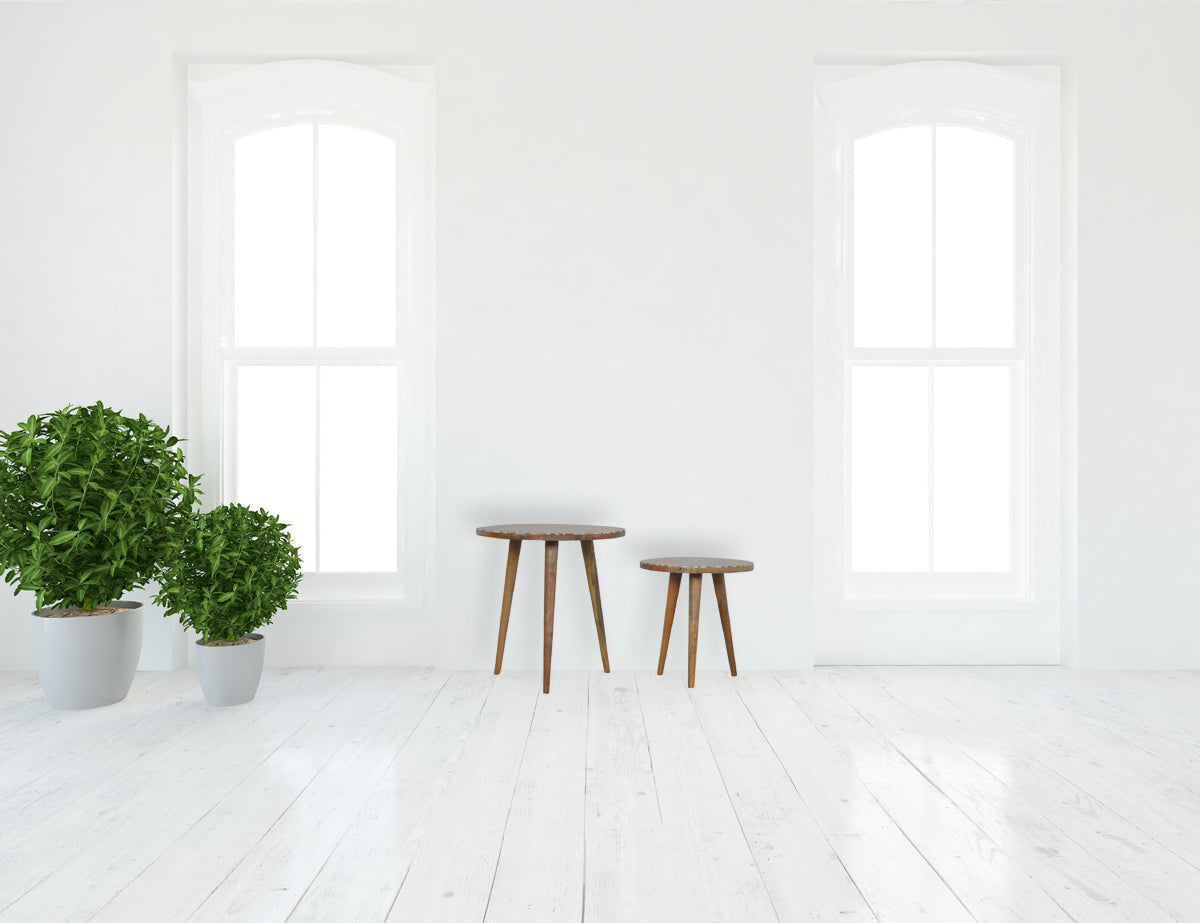 White Pattern Footstool Set of 2