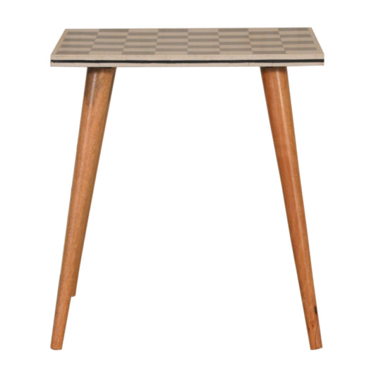 Checkered End Table Accent Piece | Oak Mango Wood