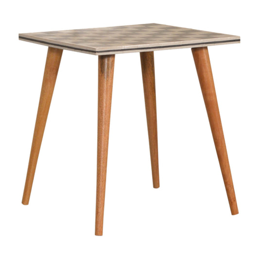 Checkered End Table Accent Piece | Oak Mango Wood