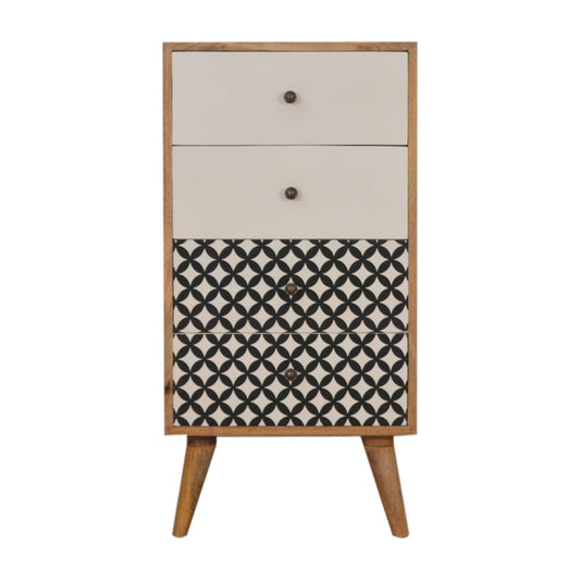 Diamond Screen Printed Tallboy Chest of Drawers | Oak-Ish Solid Mango Wood