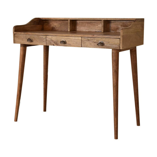 Gallery Back Cable Writing Desk | Oak Solid Mango Wood