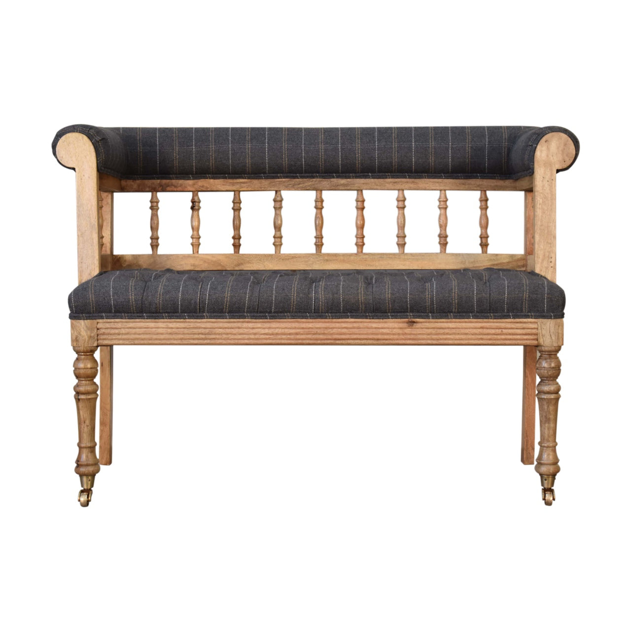Pewter Deep Button Hallway Bench Made of 100 Percent Solid Mango Wood