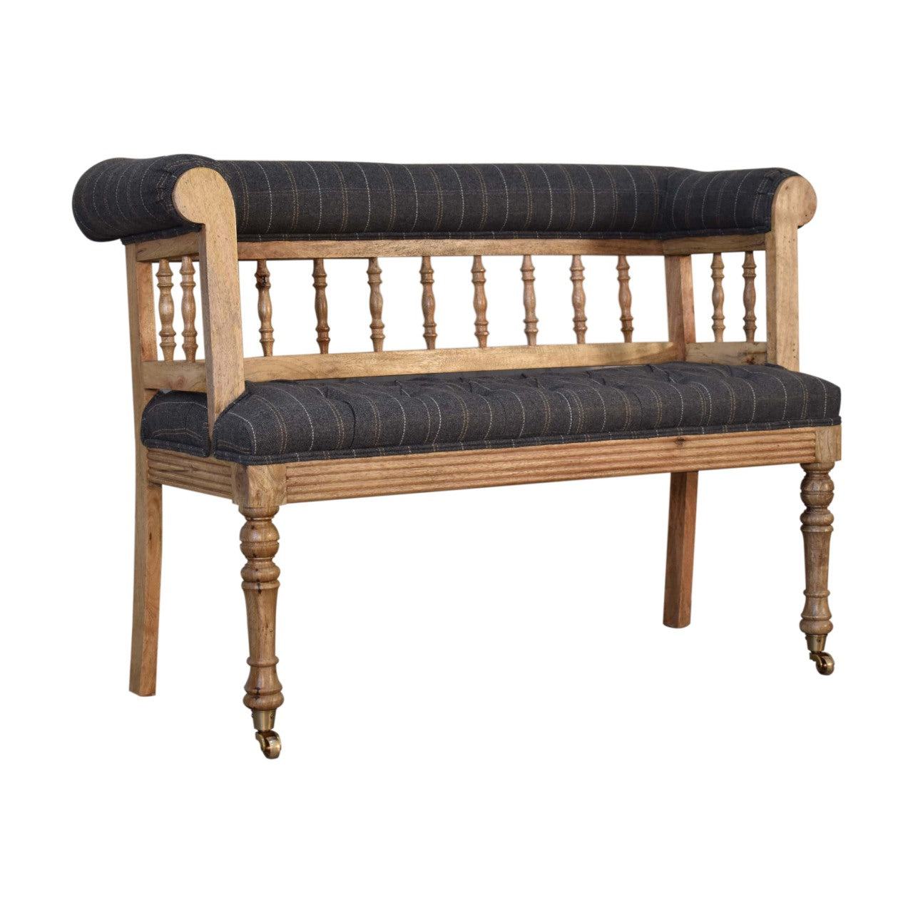 Pewter Deep Button Hallway Bench Made of 100 Percent Solid Mango Wood