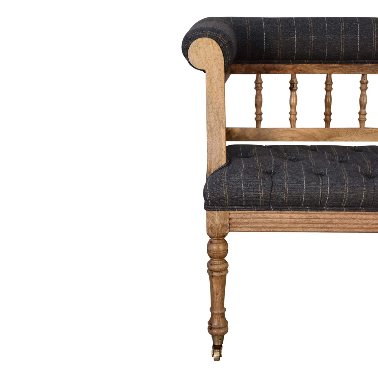 Pewter Deep Button Hallway Bench Made of 100 Percent Solid Mango Wood