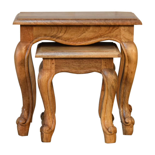 Oak-ish French Style Stool Set Footstool