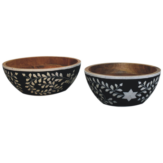 Floral Resin Inlay Bowl Set Storage Bench
