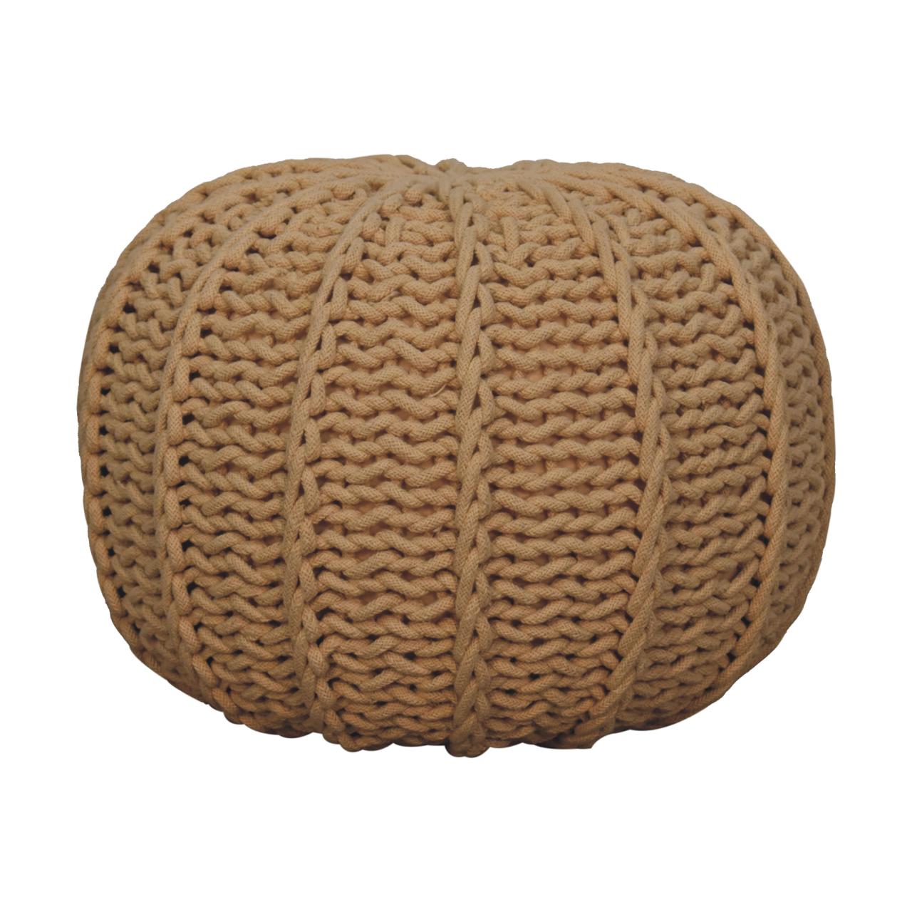 Brown Cable Pouffe Handmade Bohemian Home Decor Accessory