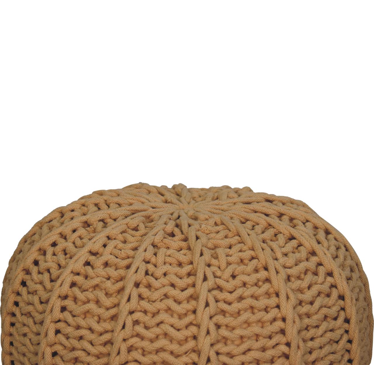 Brown Cable Pouffe Handmade Bohemian Home Decor Accessory