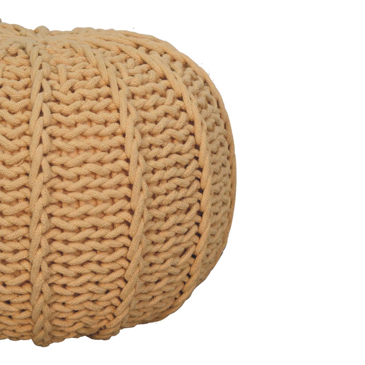 Brown Cable Pouffe Handmade Bohemian Home Decor Accessory
