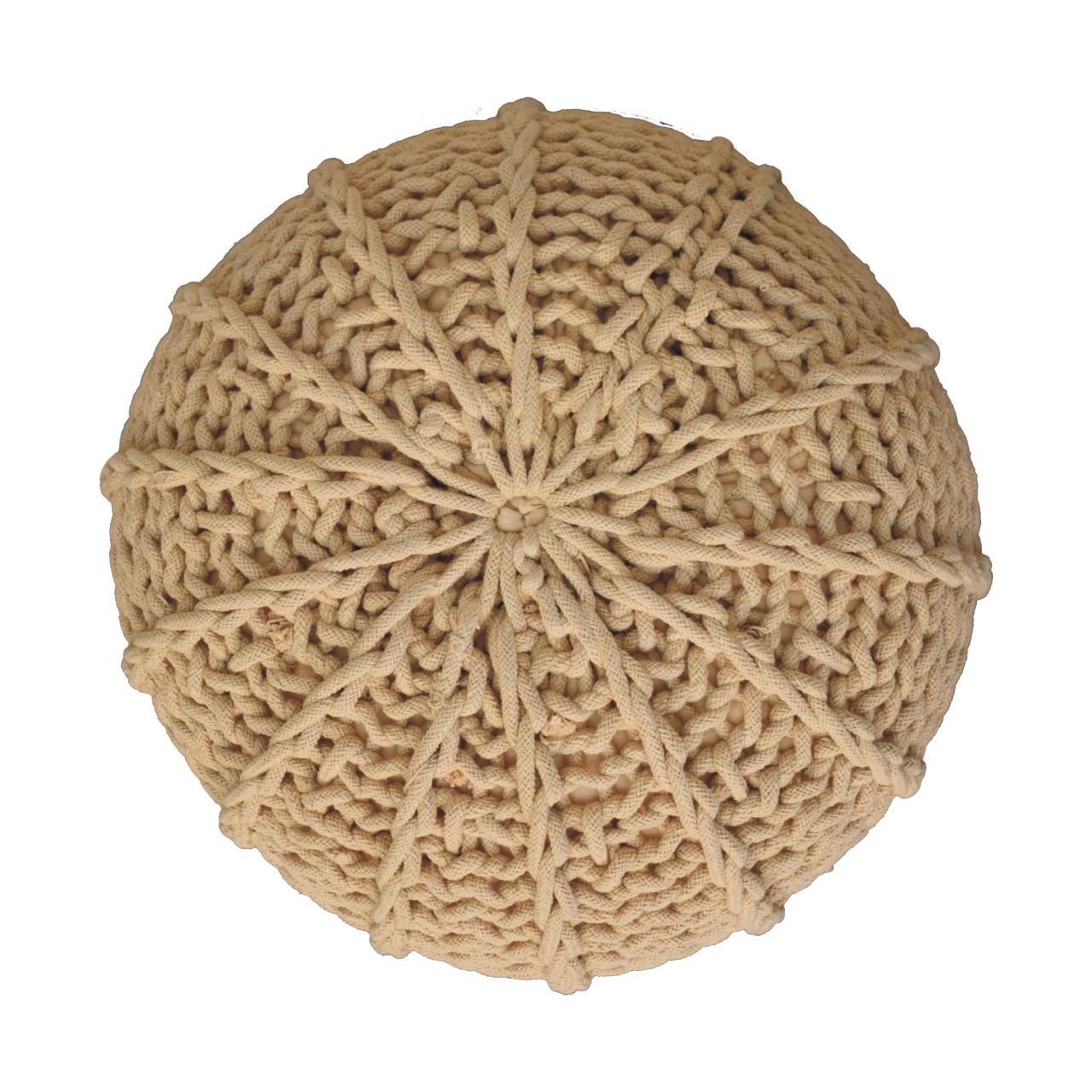 Brown Cable Pouffe Handmade Bohemian Home Decor Accessory