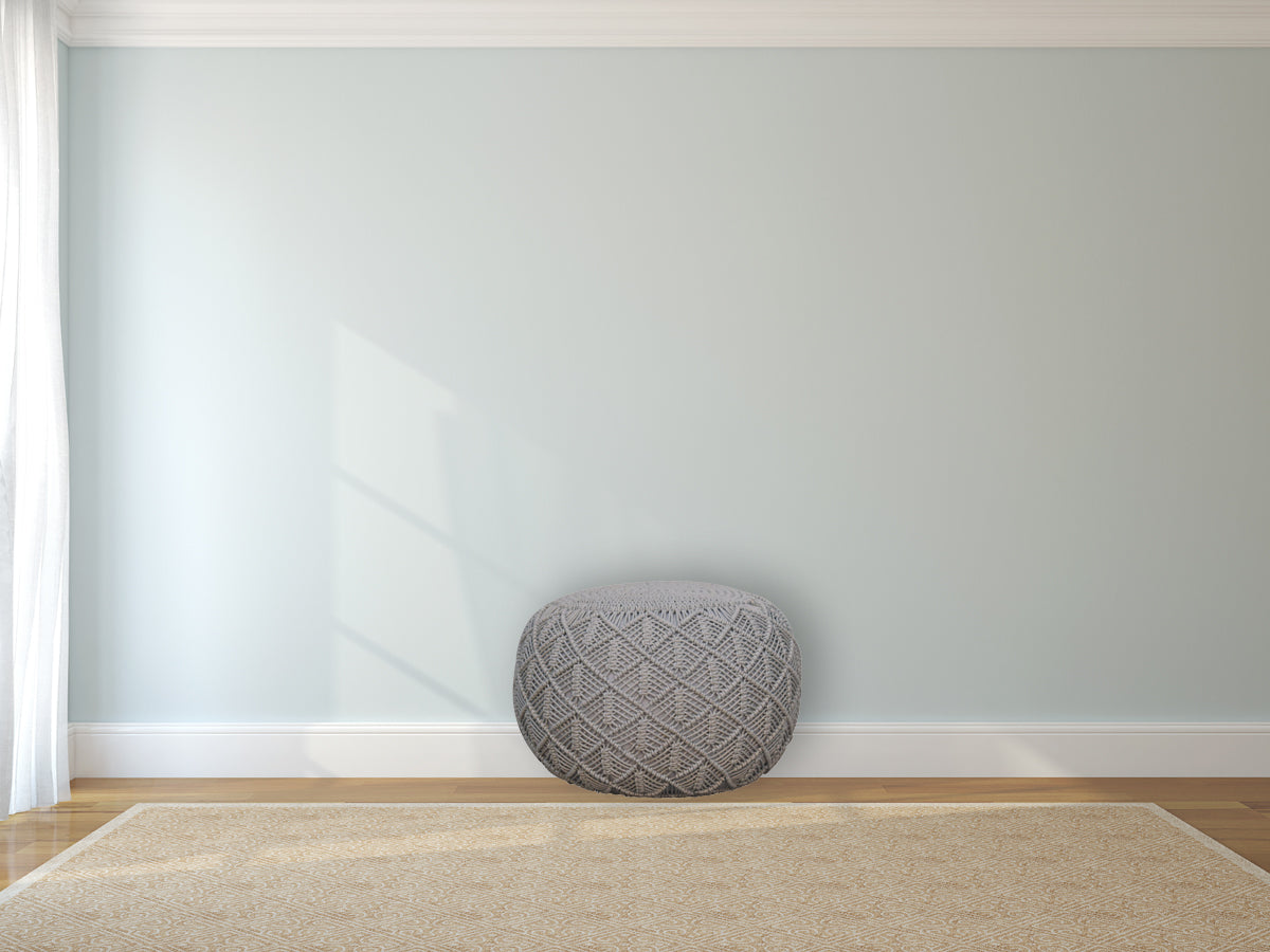 Ansley Grey Knitted Pouffe Multifunctional Home Decor Accent