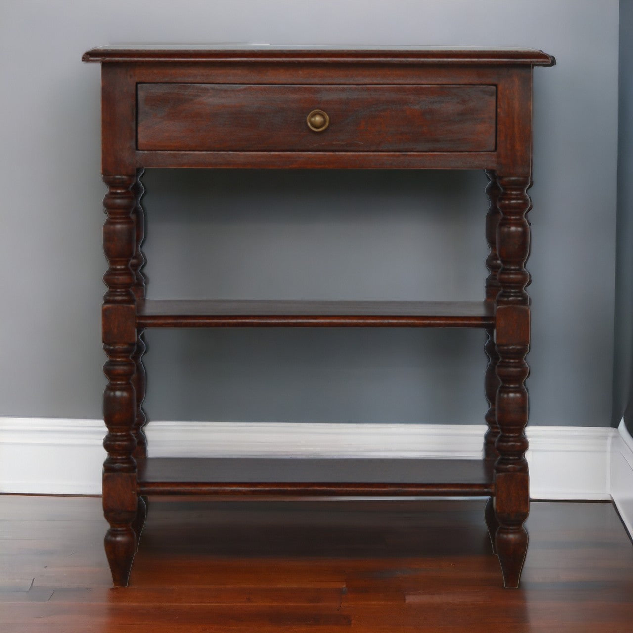Turned Occasional Table Accent Piece | Chestnut Solid Mango Wood
