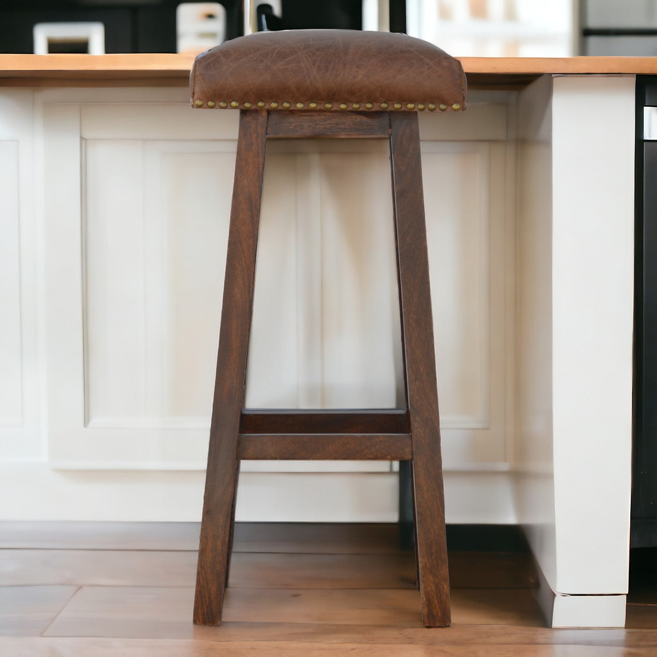 Buffalo Brass Leather Bar Stool