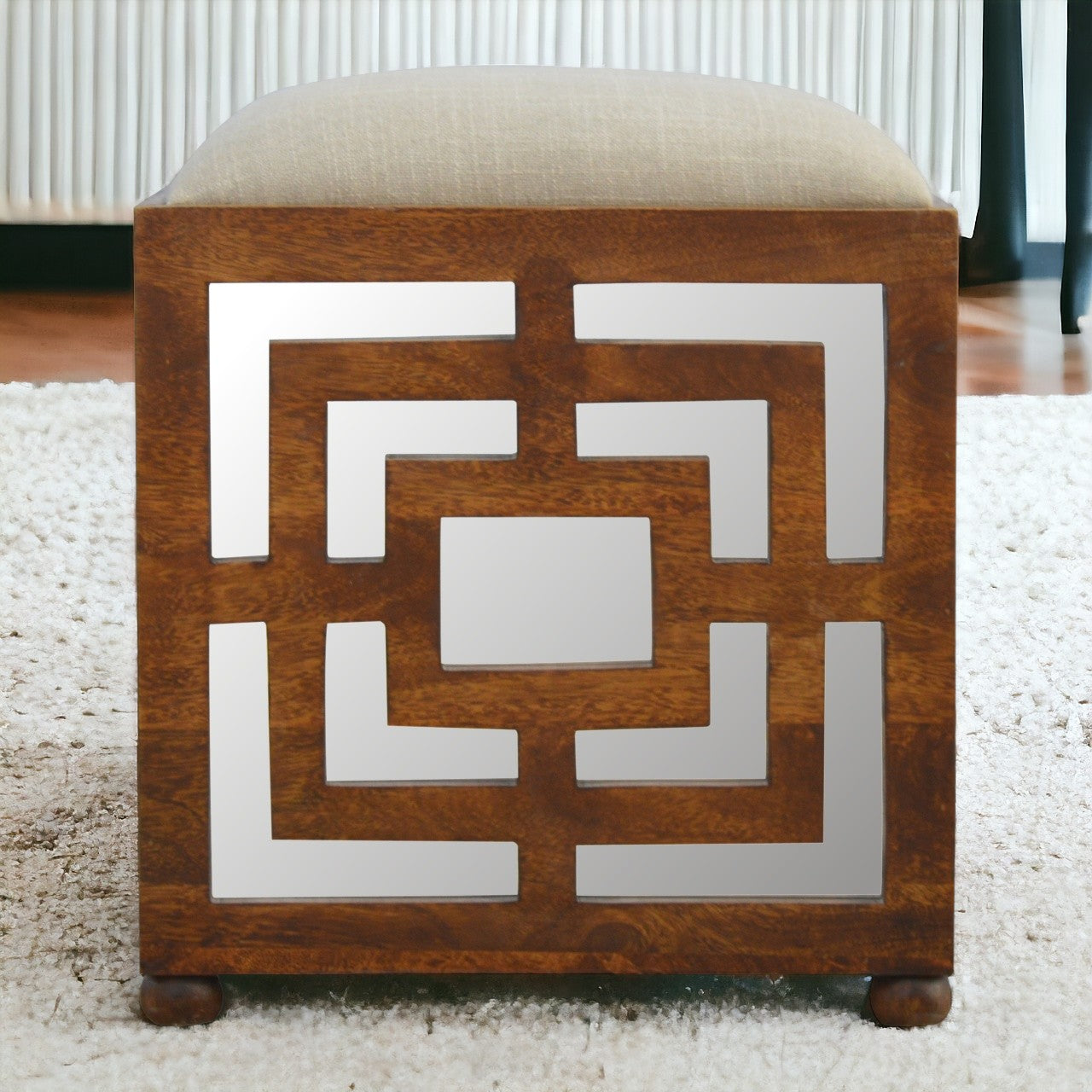 Carved Linen Seat Footstool