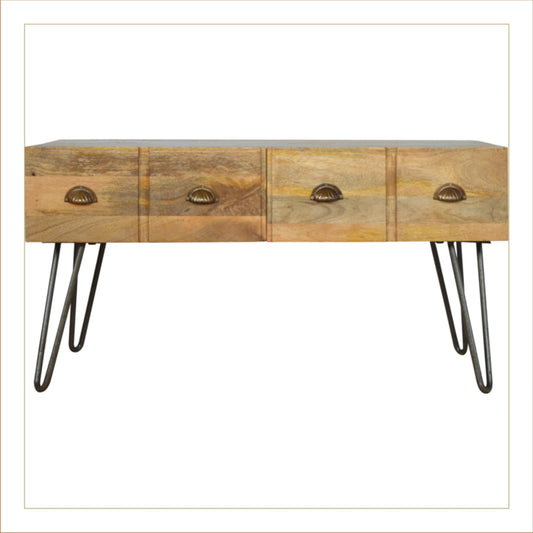 Iron Base Coffee Table With Two Drawers