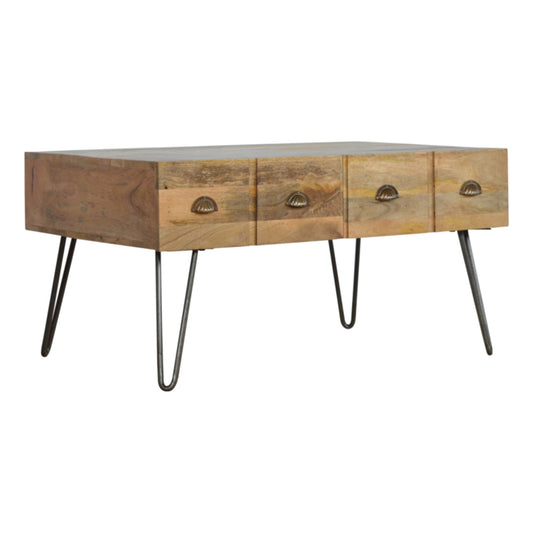 Iron Base Coffee Table With Two Drawers