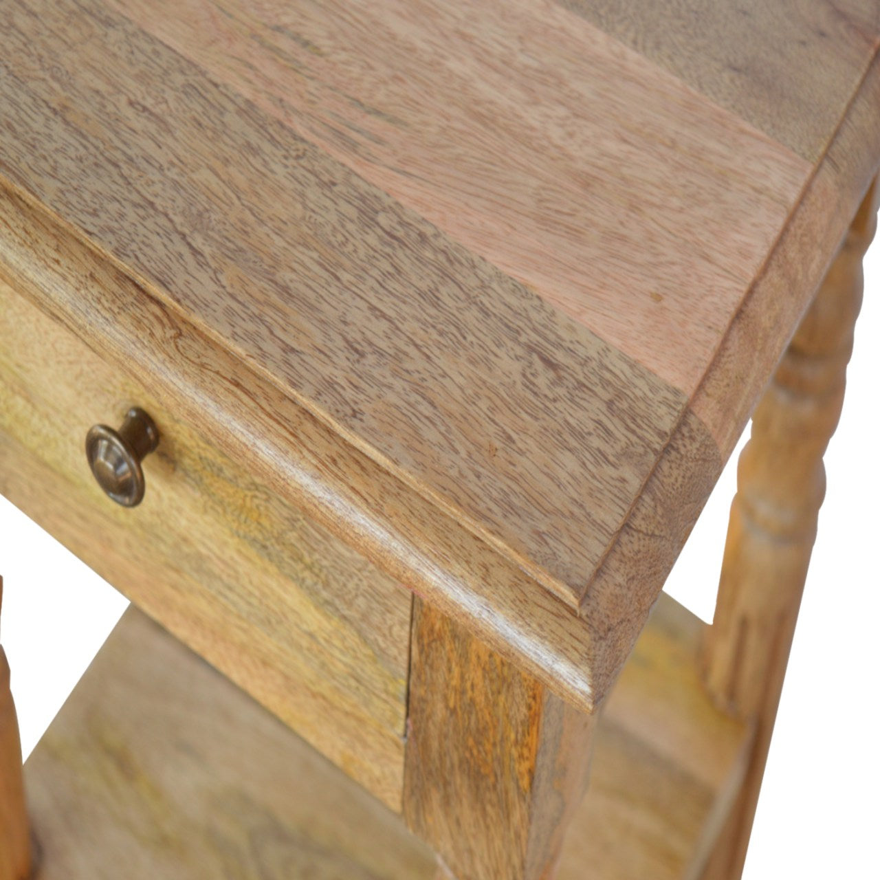 Turned Leg Telephone Table Accent Piece | Oak-Ish Solid Mango Wood