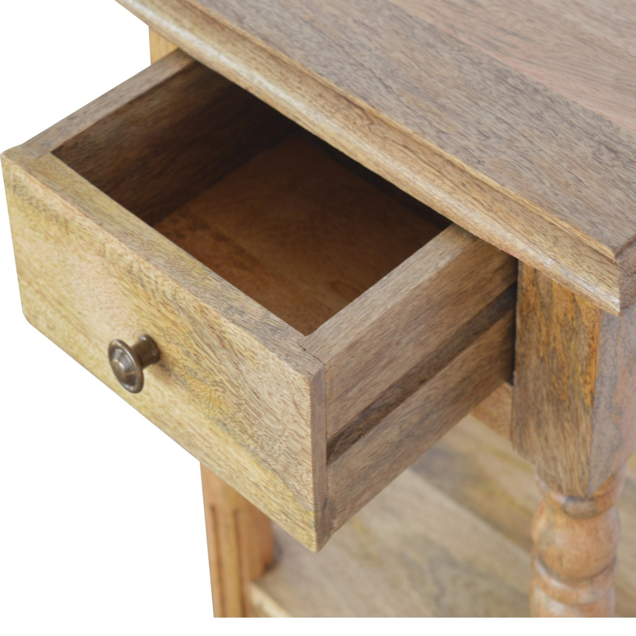 Turned Leg Telephone Table Accent Piece | Oak-Ish Solid Mango Wood