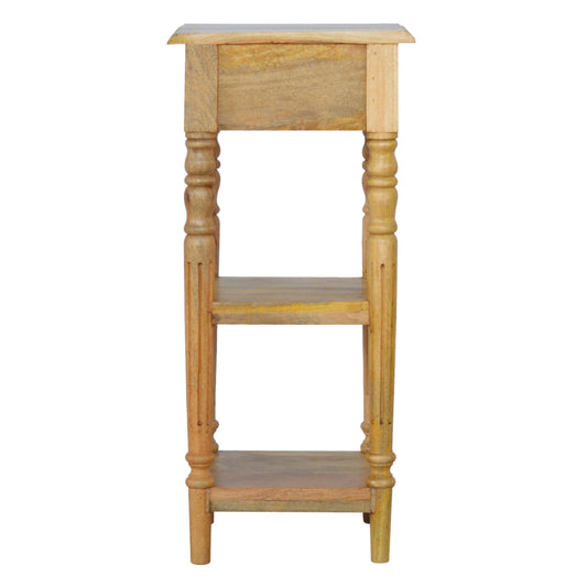 Turned Leg Telephone Table Accent Piece | Oak-Ish Solid Mango Wood