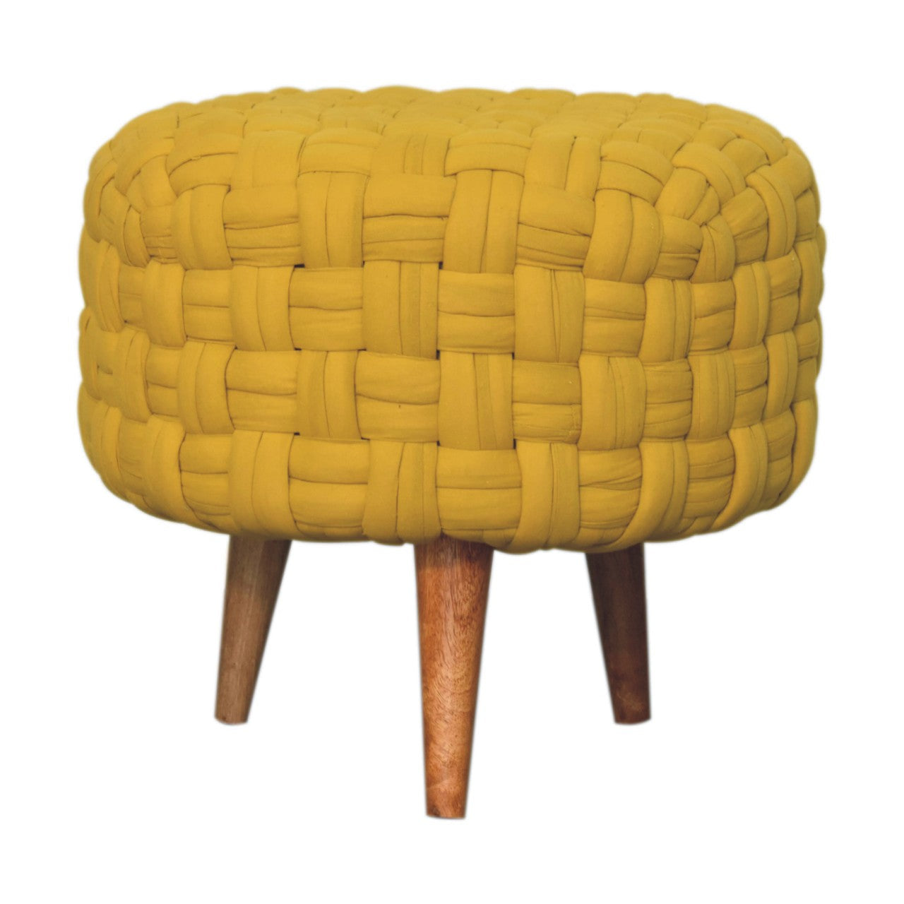 Mustard Tube Footstool Stylish Woven Seat for Living Room