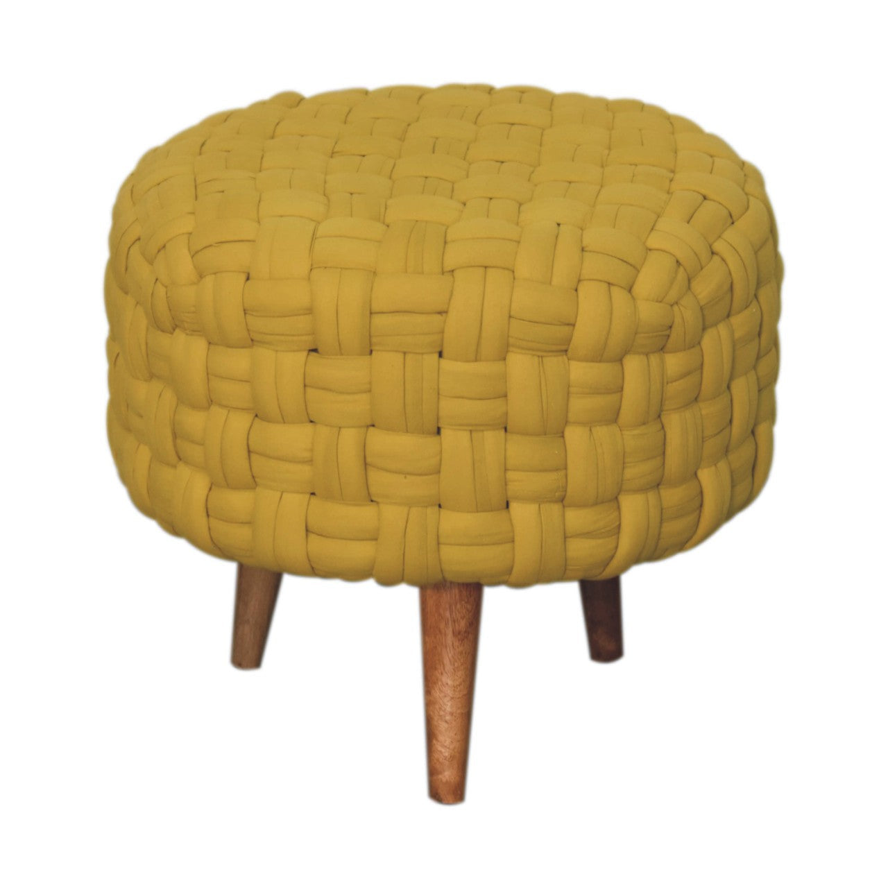 Mustard Tube Footstool Stylish Woven Seat for Living Room