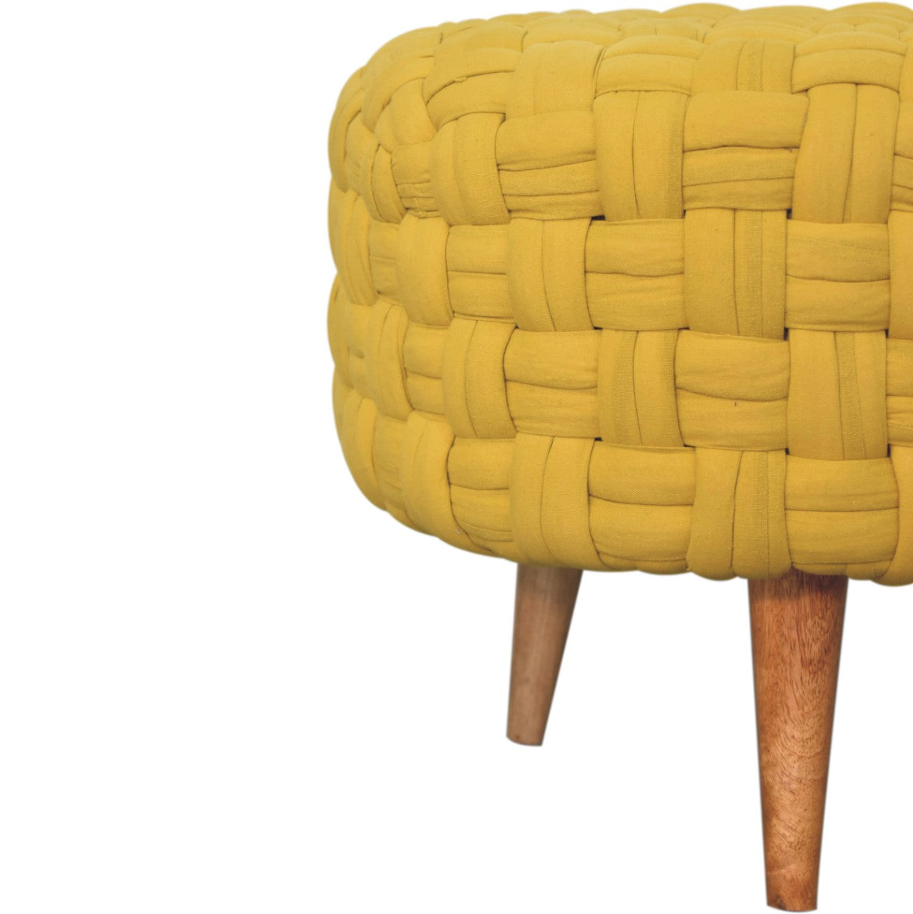 Mustard Tube Footstool Stylish Woven Seat for Living Room