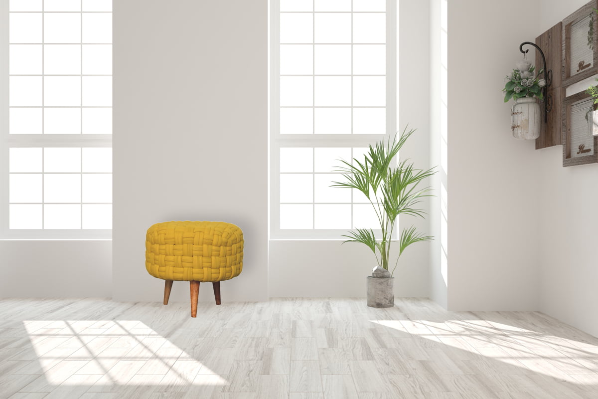 Mustard Tube Footstool Stylish Woven Seat for Living Room